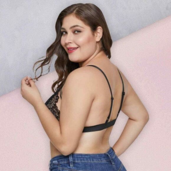 Sexy Bralette Lingerie for Women Plus Size Floral Sheer Lace Strappy Bra Top - Picture 4 of 6